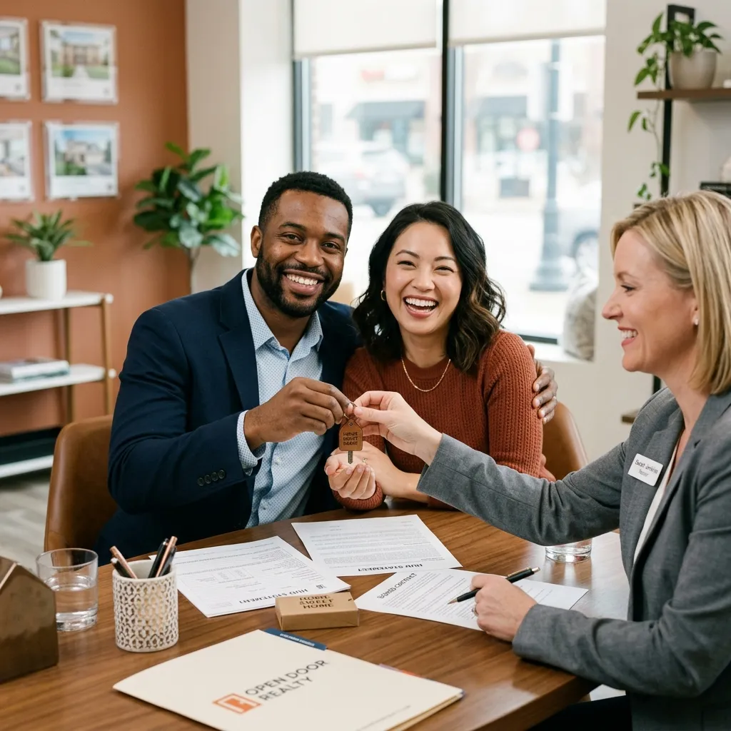 New homeowners receiving keys on closing day